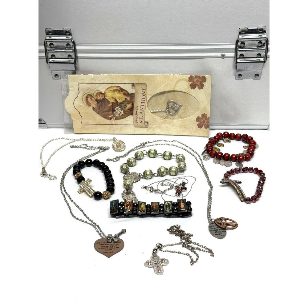 Curated Vintage Religious Jewelry Lot #73 Crosses Bracelets Necklaces
